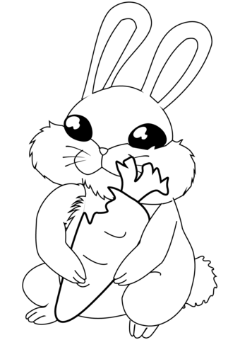 Cartoon Bunny With Carrot Coloring Page